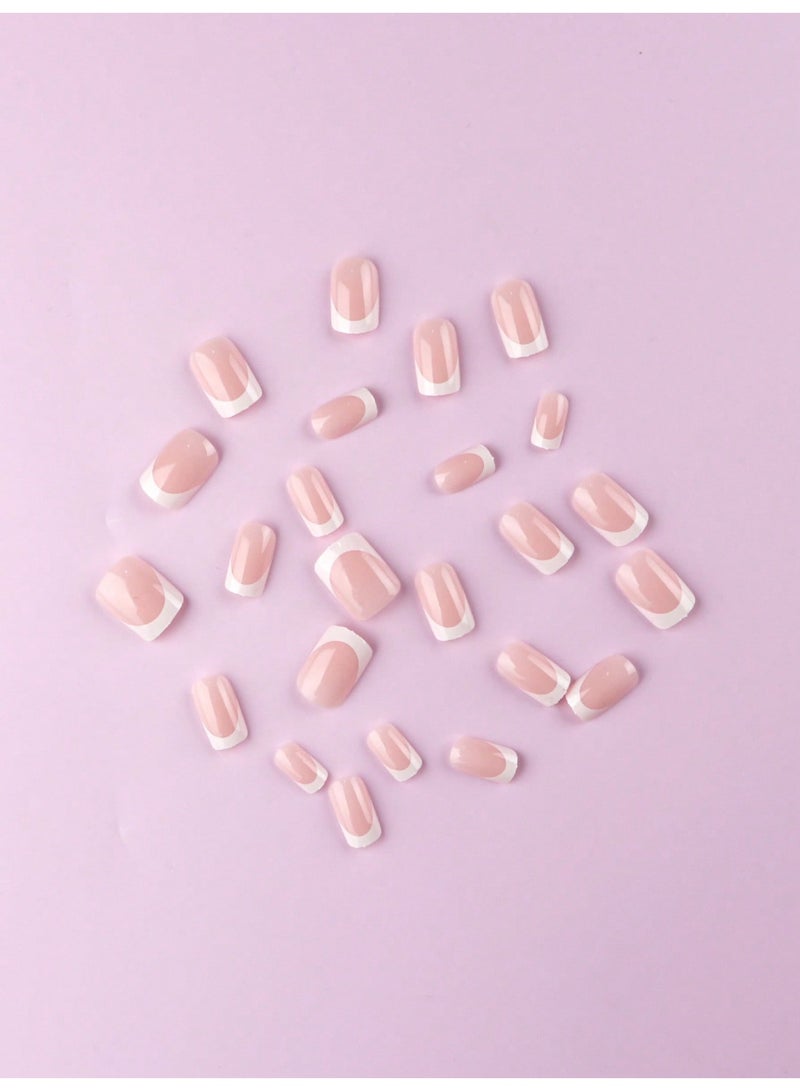 اظافر تركيب بشكل مربع فرنش للأظافر والقدمين 48 قطعة  - طقم 48 قطعة شكل مربّع لامع للأظافر والقدمين مع مبرد - Image 5